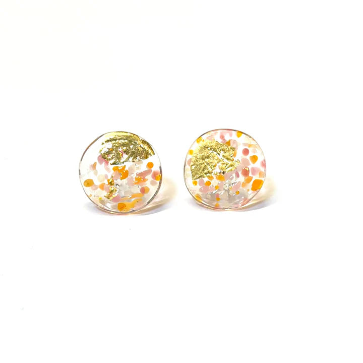 Midi Glass and Gold Mottled Stud Earrings - Georgia Peach