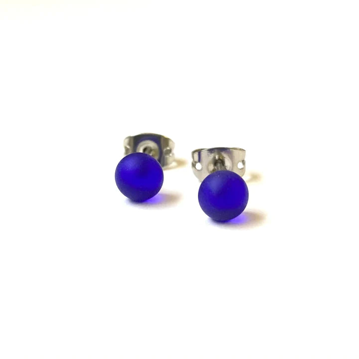 Frosted - Cobalt Glass Stud Earrings