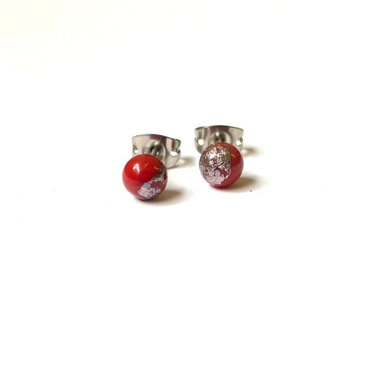 Mini - Terracotta Glass and Palladium Stud Earrings