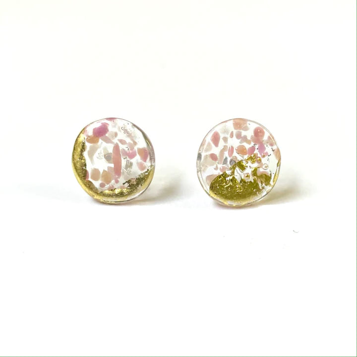 Midi Glass and Gold Mottled Stud Earrings - Sakura