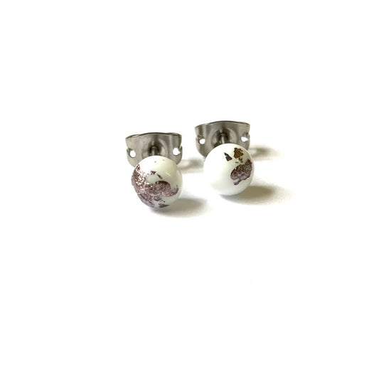 Mini - White and Palladium Glass Stud Earrings